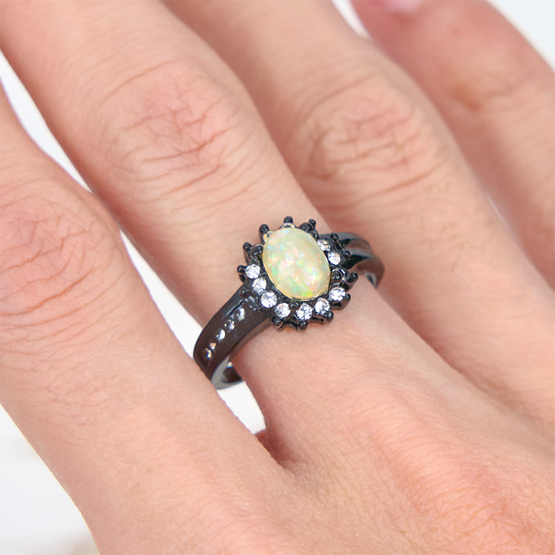 Olivenorma Oval Opal White Zircon Sunflower Ring