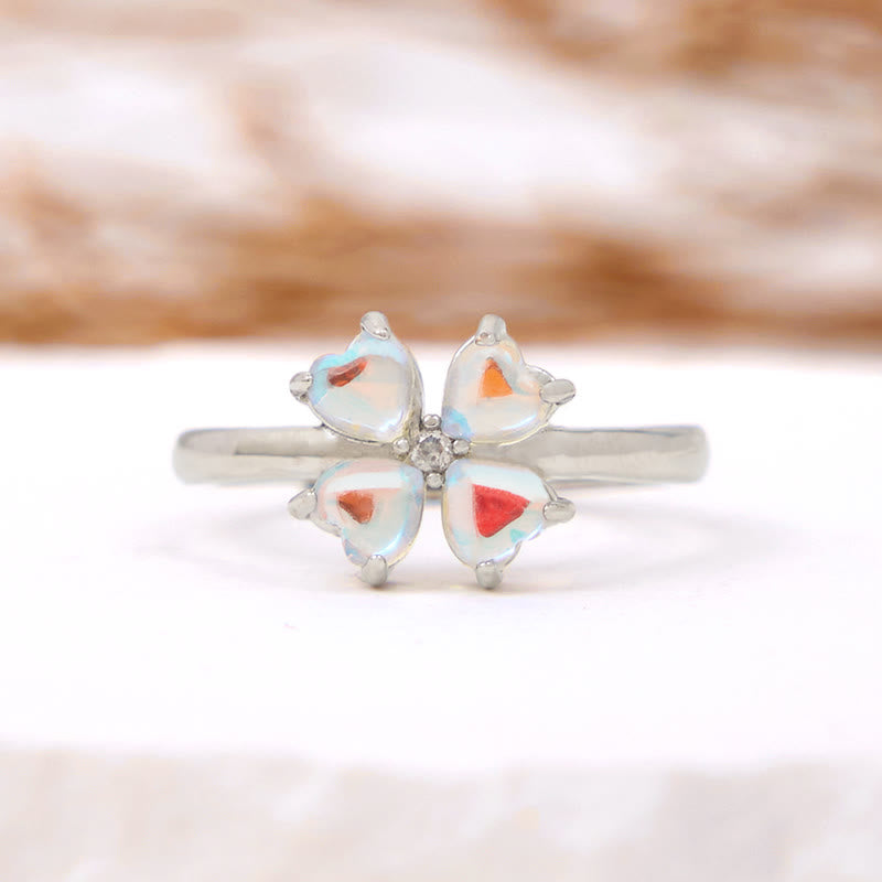 Olivenorma Moonstone Four-Leaf Clover Ring