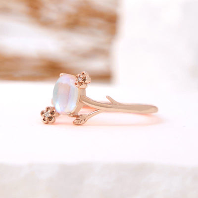 Olivenorma Oval Cut Moonstone Vine Flower Ring