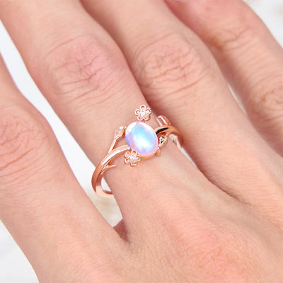 Olivenorma Oval Cut Moonstone Vine Flower Ring