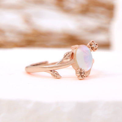 Olivenorma Oval Cut Moonstone Vine Flower Ring