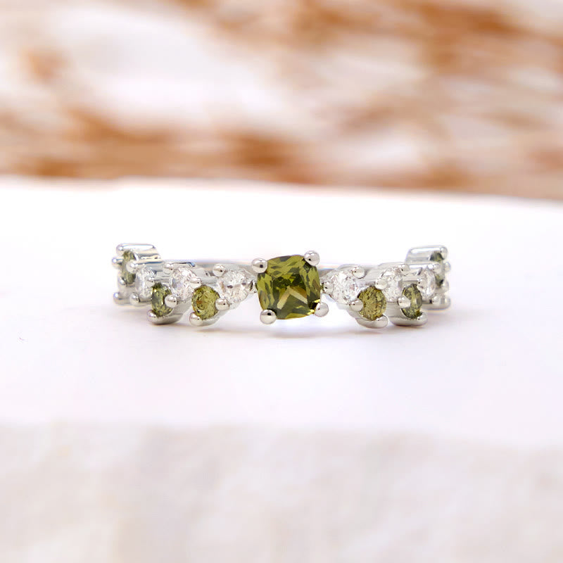 Olivenorma Square Peridot White Zircon Ring