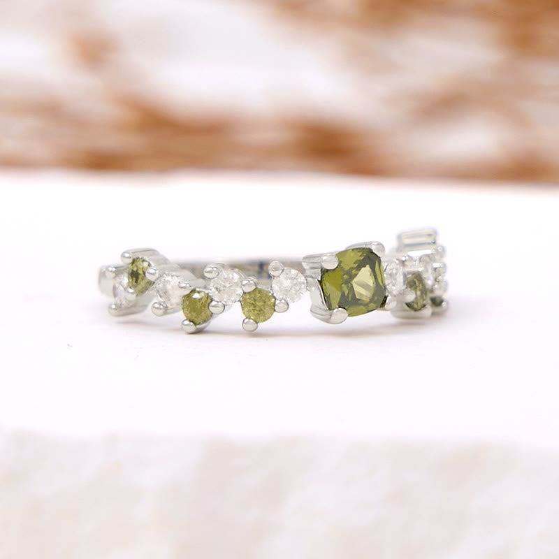 Olivenorma Square Peridot White Zircon Ring