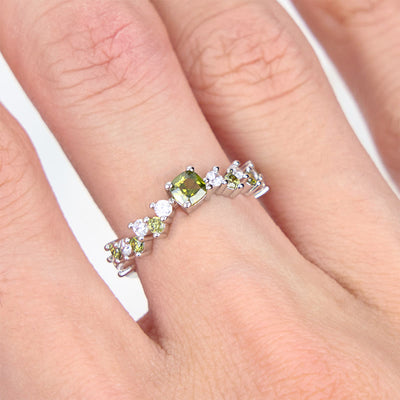 Olivenorma Square Peridot White Zircon Ring