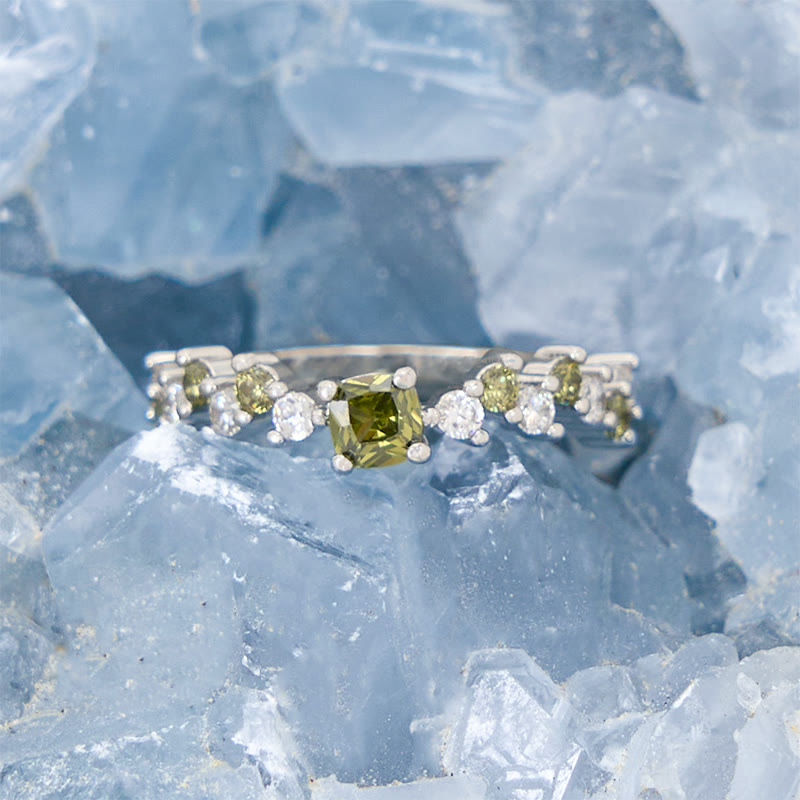 Olivenorma Square Peridot White Zircon Ring