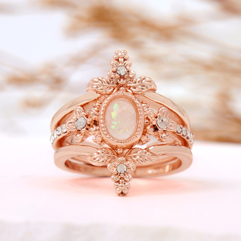 Olivenorma 3Pcs Opal White Zircon Ring Set