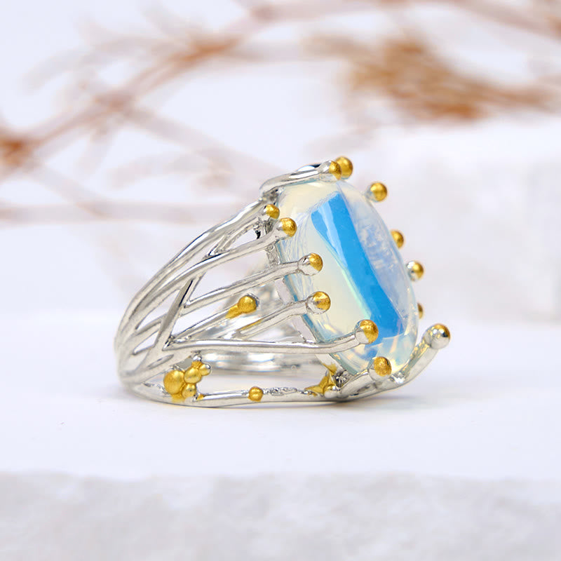 Olivenorma Large Oval Opalite Branch Vine Shape Ring