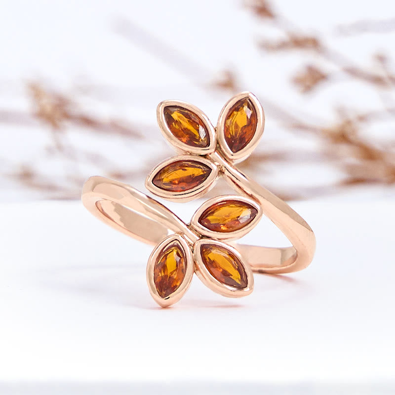 Olivenorma Garnet Leaf Shape Adjustable Ring