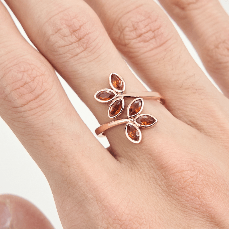 Olivenorma Garnet Leaf Shape Adjustable Ring