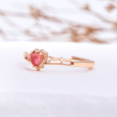 Olivenorma Heart Shaped Garnet Princess Crown Shape Ring