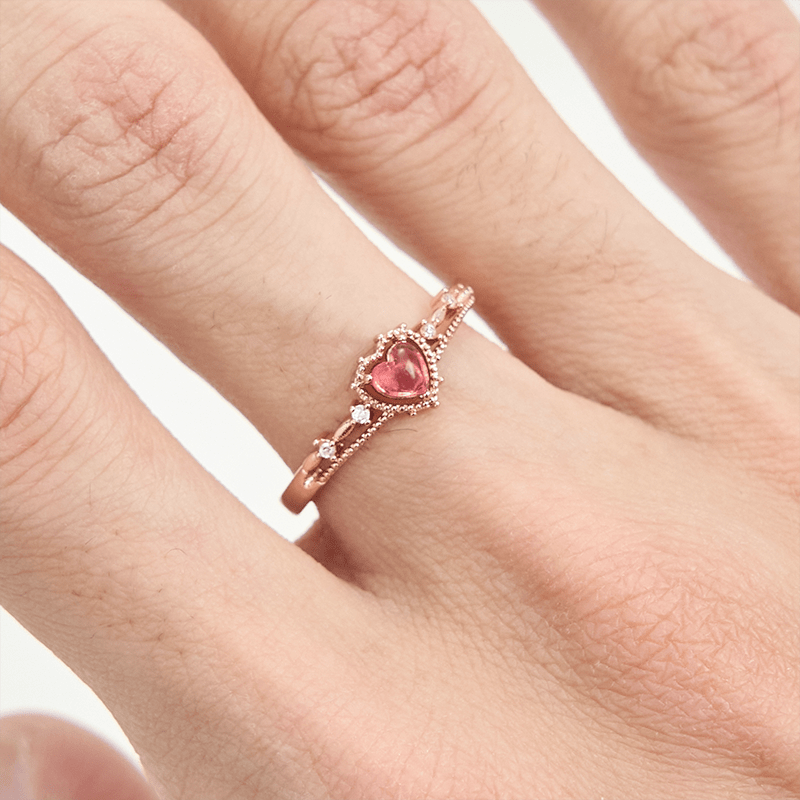 Olivenorma Heart Shaped Garnet Princess Crown Shape Ring