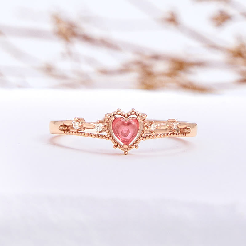 Olivenorma Heart Shaped Garnet Princess Crown Shape Ring