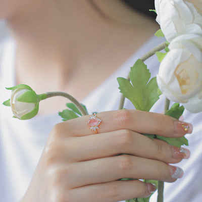 Olivenorma Natural Strawberry Quartz Flower Crown Ring