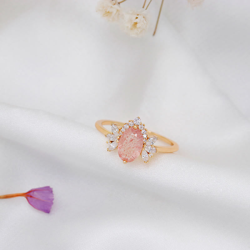 Olivenorma Natural Strawberry Quartz Flower Crown Ring