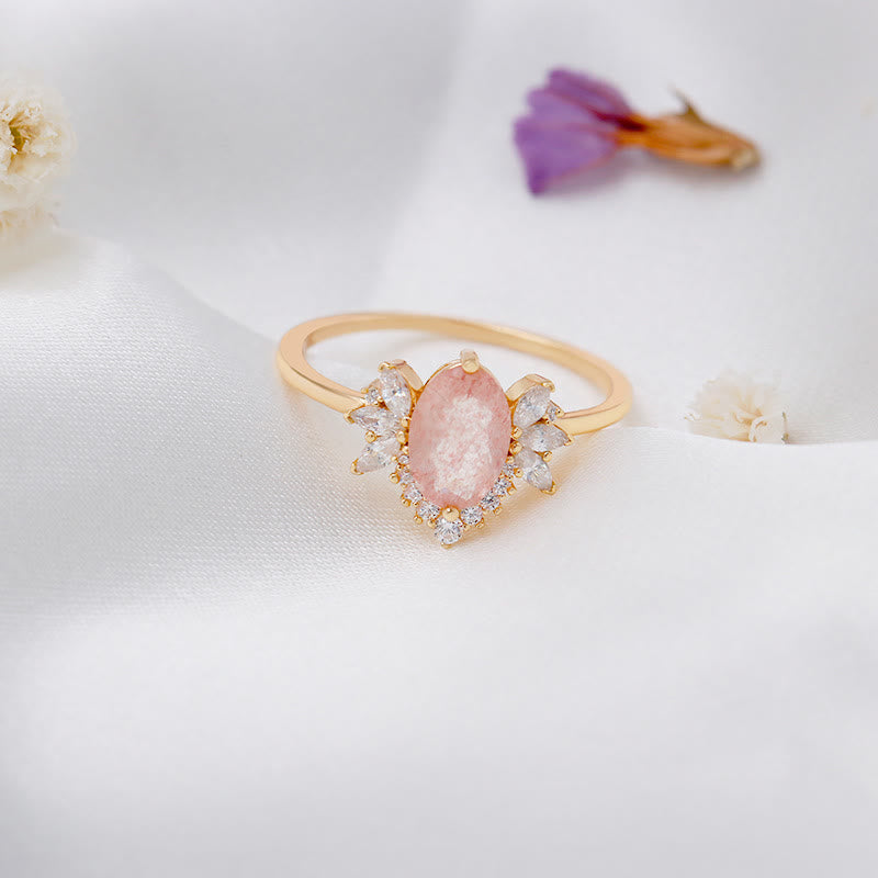 Olivenorma Natural Strawberry Quartz Flower Crown Ring