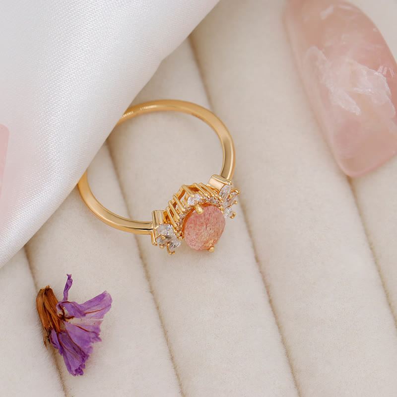 Olivenorma Natural Strawberry Quartz Flower Crown Ring