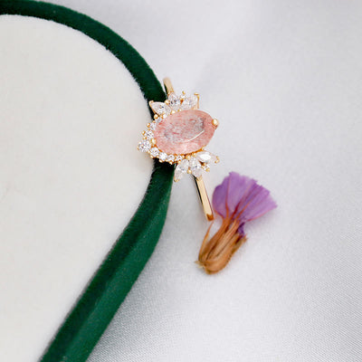 Olivenorma Natural Strawberry Quartz Flower Crown Ring