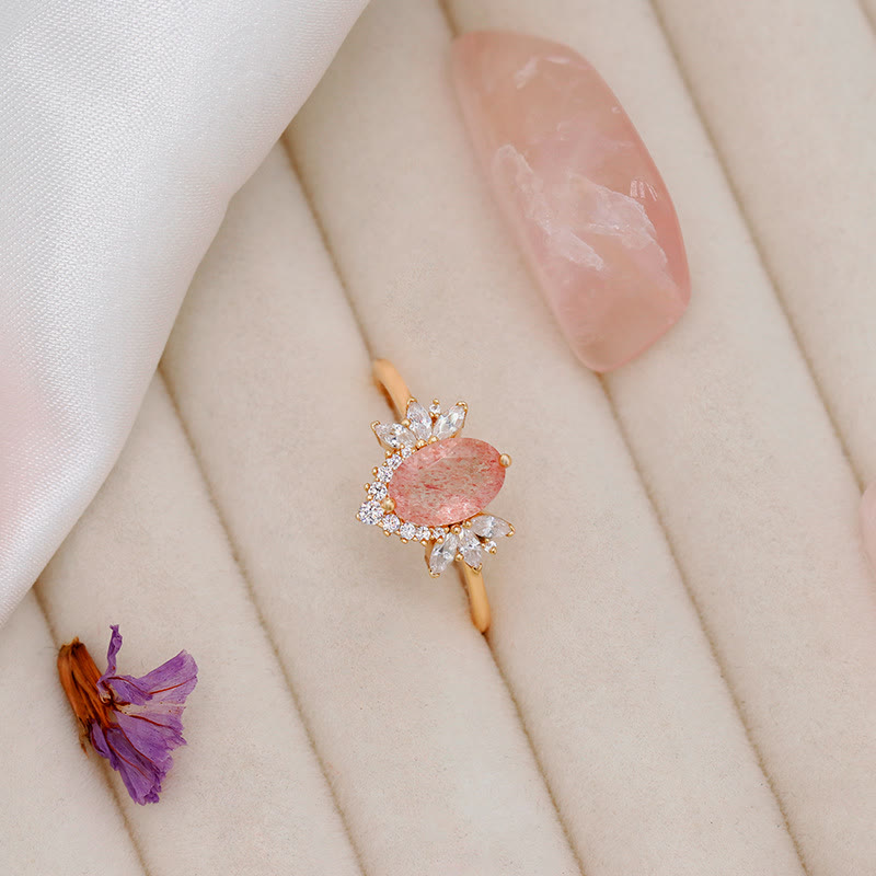 Olivenorma Natural Strawberry Quartz Flower Crown Ring