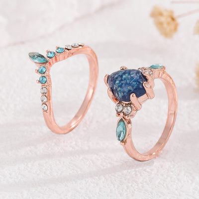 Olivenorma 2Pcs Blue Opal Topaz Crown Ring