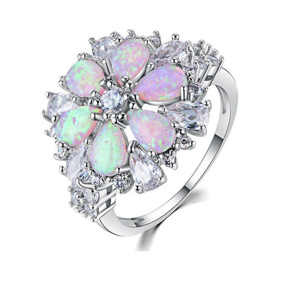 Olivenorma Pink Opal Flower Floral Ring