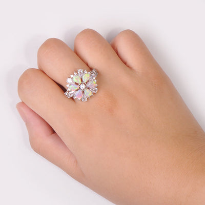 Olivenorma Pink Opal Flower Floral Ring