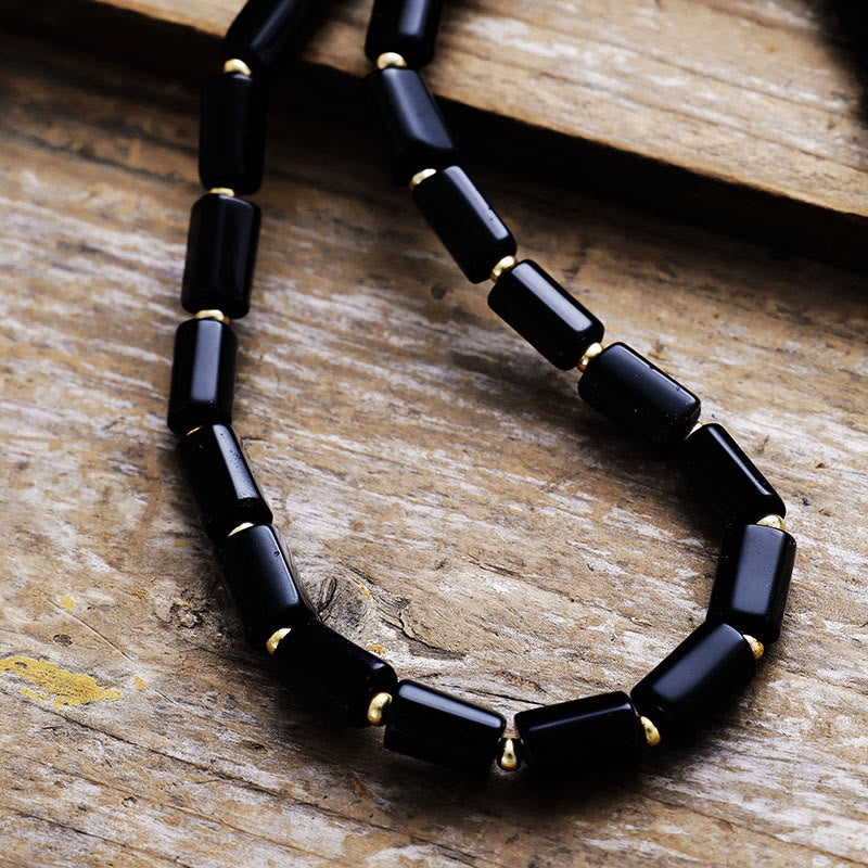 Olivenorma Prismatic Cut Chakra Black Onyx Beaded Necklace