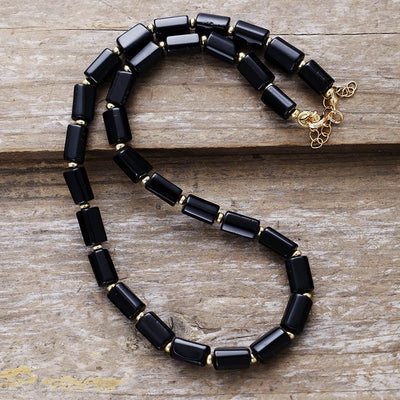 Olivenorma Prismatic Cut Chakra Black Onyx Beaded Necklace