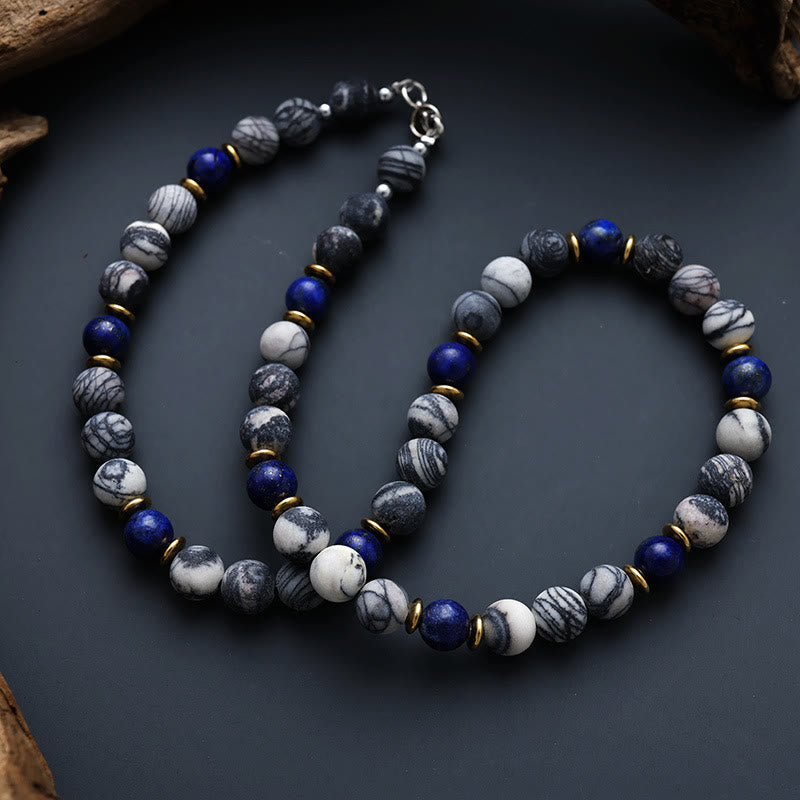 Olivenorma Lapis Lazuli Black Silk Stone Beaded Necklace