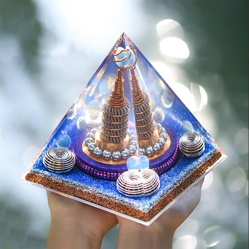 Olivenorma Celestial Sphere Opalite Aquamarine Orgone Pyramid