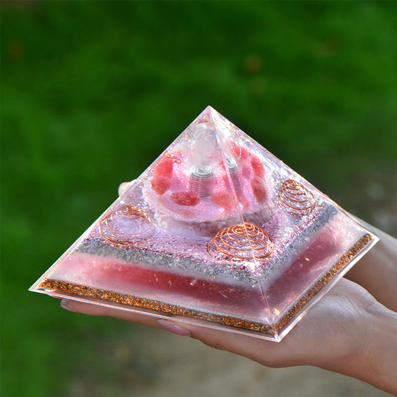 Olivenorma "Love Magic" Lepidolite Strawberry Quartz Orgone Pyramid