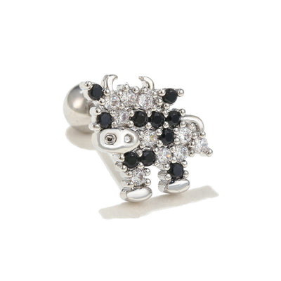 Olivenorma Silver Inlaid Zircon Cute Pattern Studs Earrings