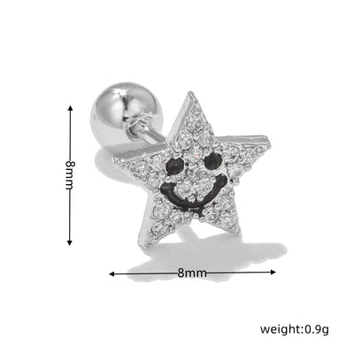 Olivenorma Silver Inlaid Zircon Cute Pattern Studs Earrings
