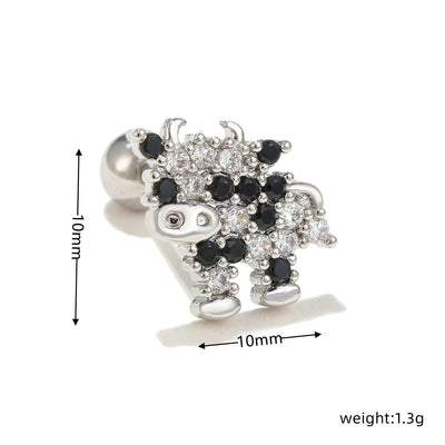 Olivenorma Silver Inlaid Zircon Cute Pattern Studs Earrings