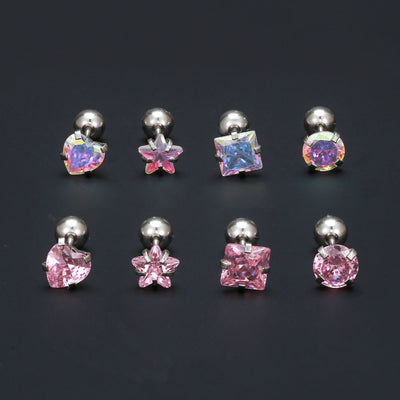 Olivenorma Geometric Cut Colored Zirconia Silver Studs Earrings