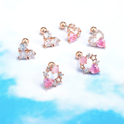 Olivenorma Lovely Heart Cut Pink Opal Zircon Earrings