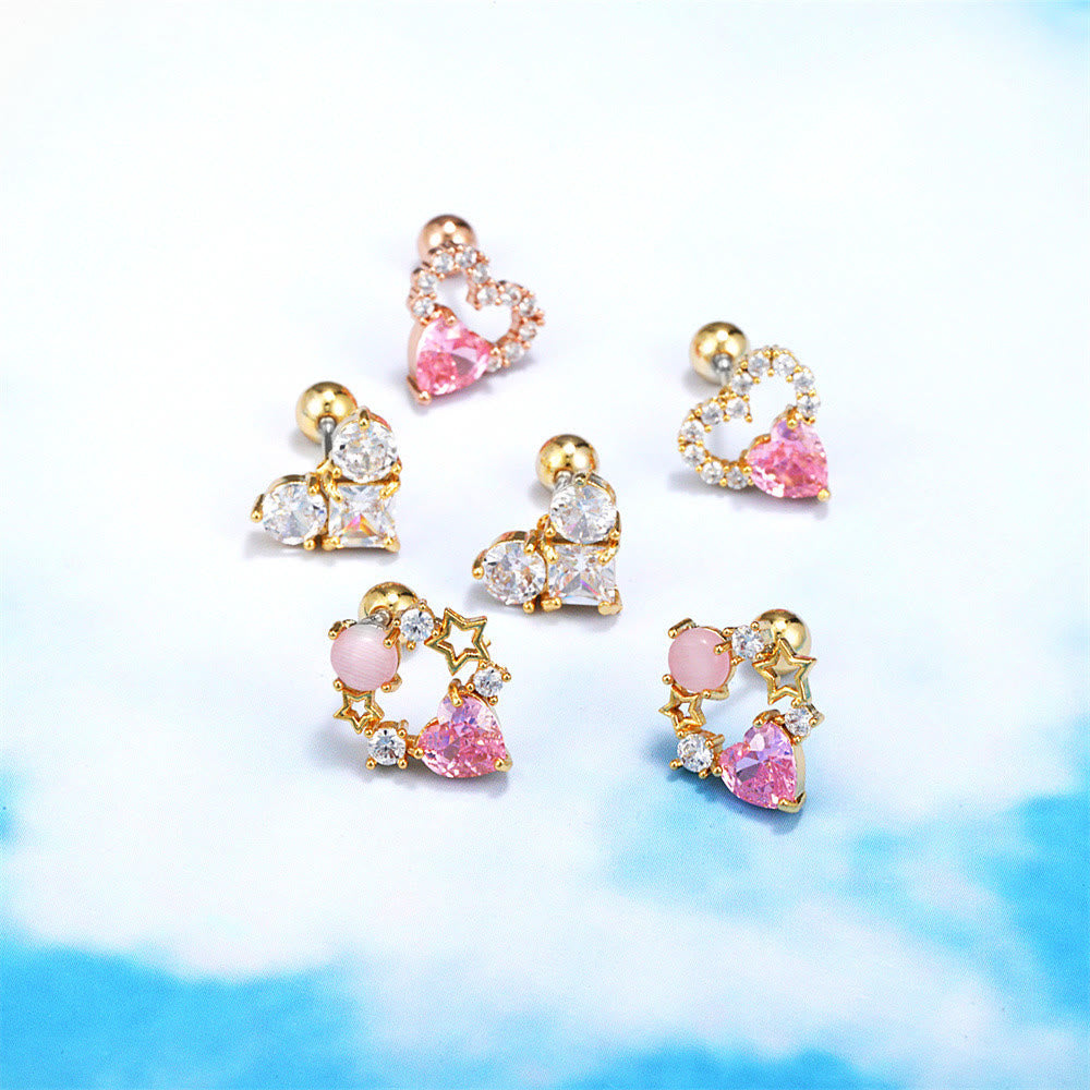 Olivenorma Lovely Heart Cut Pink Opal Zircon Earrings
