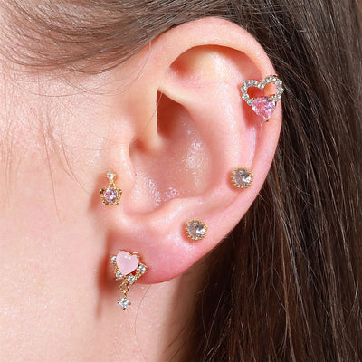 Olivenorma Lovely Heart Cut Pink Opal Zircon Earrings