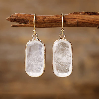 Olivenorma Baguette Oval Cut Natural Crystal Earrings
