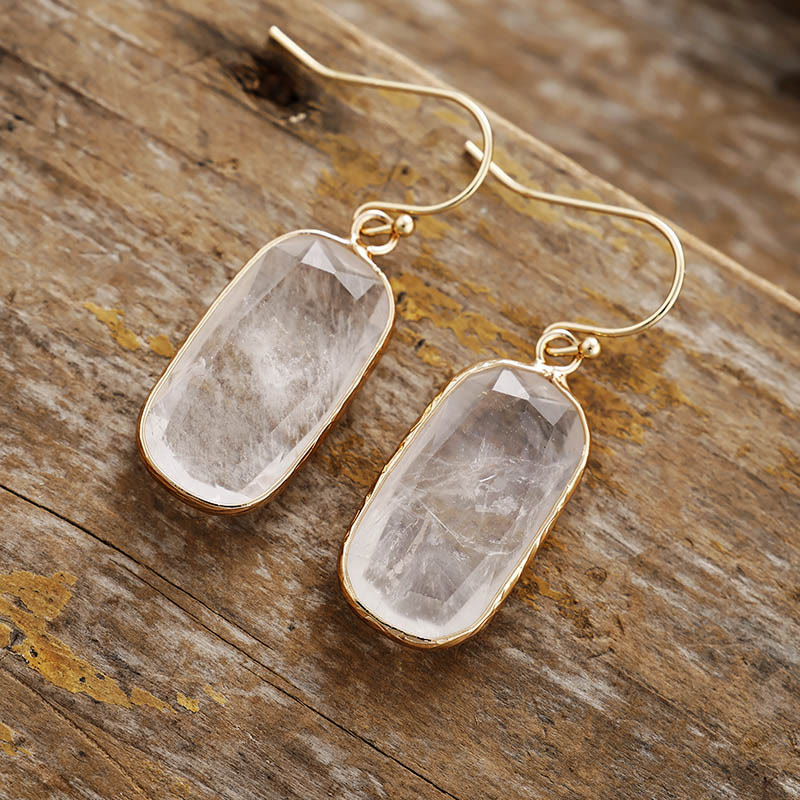 Olivenorma Baguette Oval Cut Natural Crystal Earrings