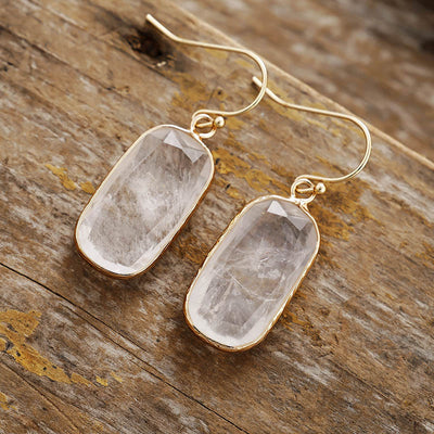 Olivenorma Baguette Oval Cut Natural Crystal Earrings