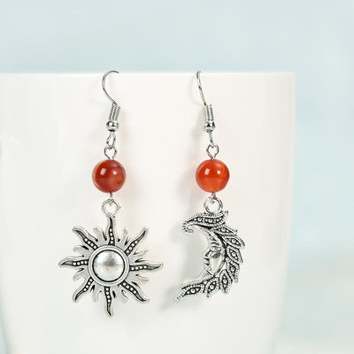 Olivenorma Natural Stone Irregular Sun Moon Pendant Earrings