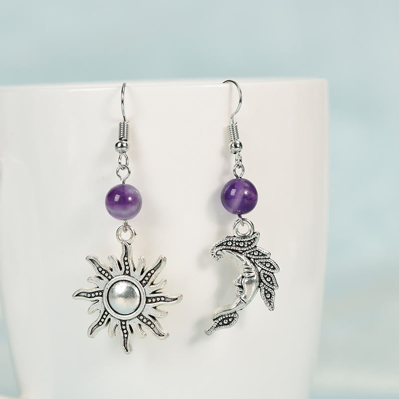 Olivenorma Natural Stone Irregular Sun Moon Pendant Earrings
