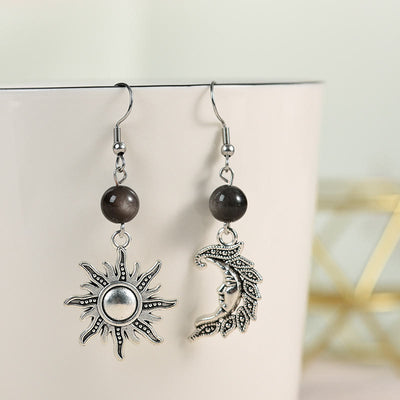 Olivenorma Natural Stone Irregular Sun Moon Pendant Earrings