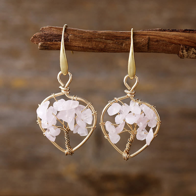 Olivenorma Natural Crystal Gravel Tree of Life Earrings