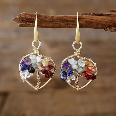 Olivenorma Natural Crystal Gravel Tree of Life Earrings