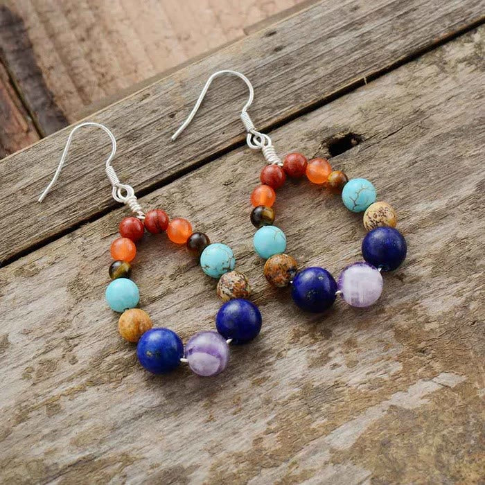 Olivenorma 7 Colors Chakra Beaded Drop Pendant Earrings