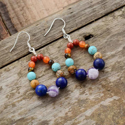 Olivenorma 7 Colors Chakra Beaded Drop Pendant Earrings
