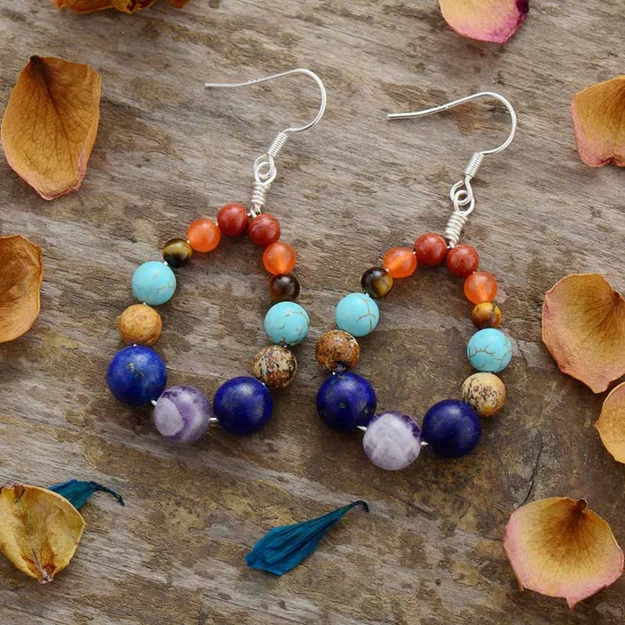 Olivenorma 7 Colors Chakra Beaded Drop Pendant Earrings