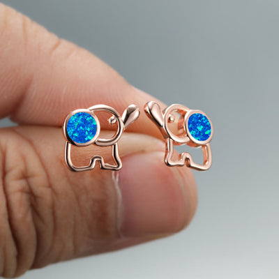 Olivenorma Blue White Opal Cute Elephant Studs Earrings