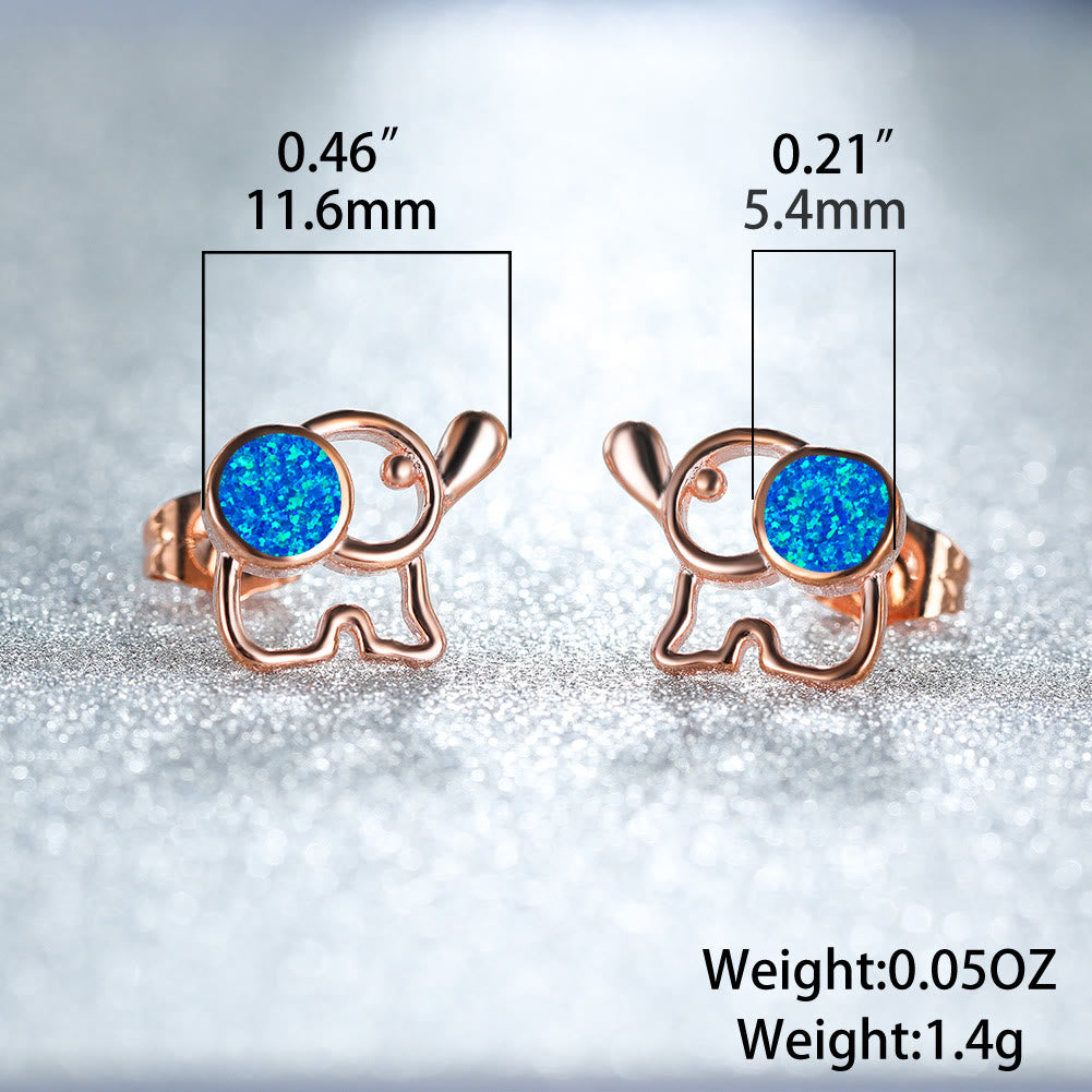 Olivenorma Blue White Opal Cute Elephant Studs Earrings